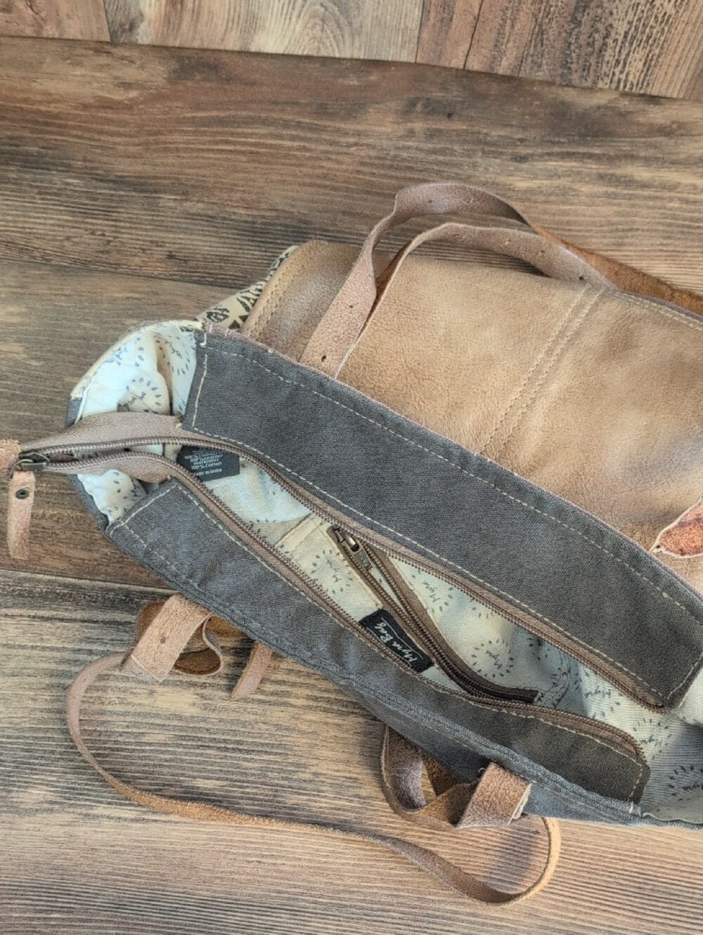 Myra Bag Brown and Tan Floral Side Canvas Leather Tote Shoulder Bag 860A - Picture 10 of 10